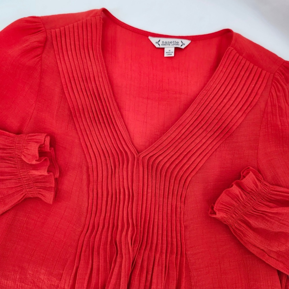 Nanette Lepore Bold Red Pintuck Blouse Top Womens Small Old Money Career Dressy - Picture 1 of 8